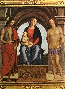 PERUGINO, Pietro The Madonna between St. John the Baptist and St. Sebastian oil painting reproduction